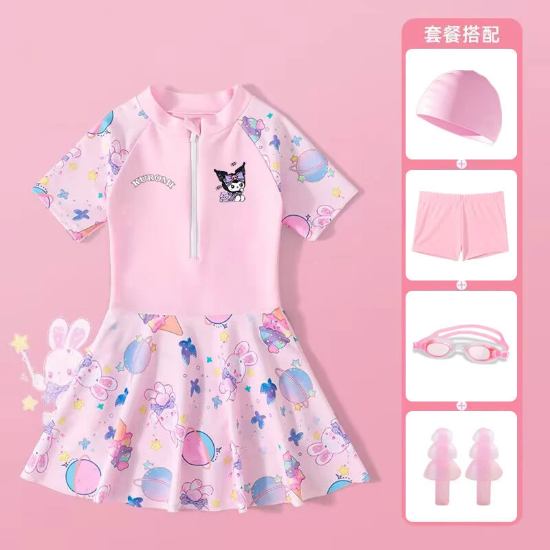 库洛米女童泳衣套装2025夏季新款儿童训练专业泳装速干分体泳裙女