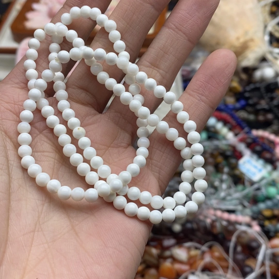 玛瑙/玉髓未镶嵌珠宝半成品一条天然A级车贝壳圆珠4mm三圈