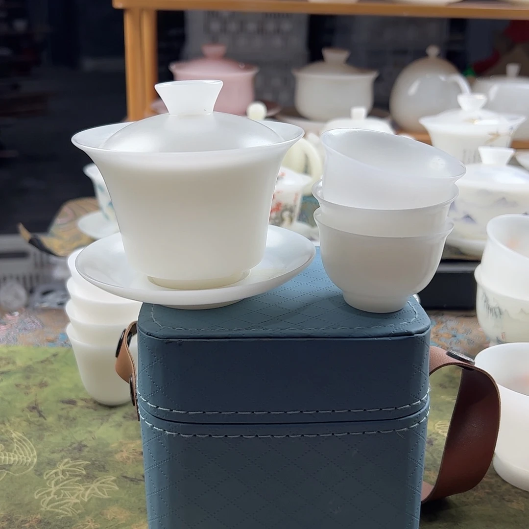 素烧璞玉马蹄盖碗满容160ml+3个铃铛杯+手提包