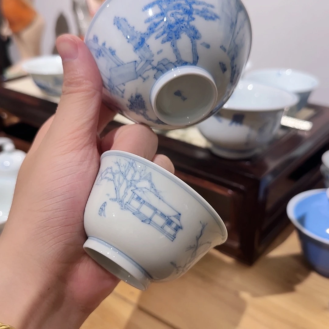 阿***富青花手绘山水大杯