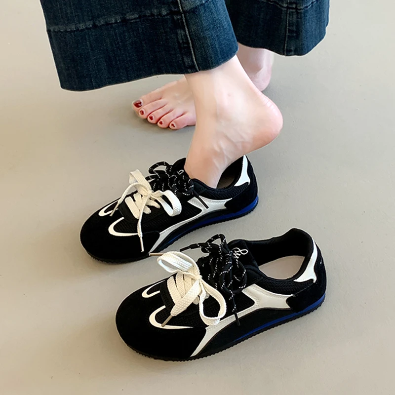 女士黑色厚底复古德训鞋女2025秋季新款休闲百搭运动鞋轻便阿甘鞋