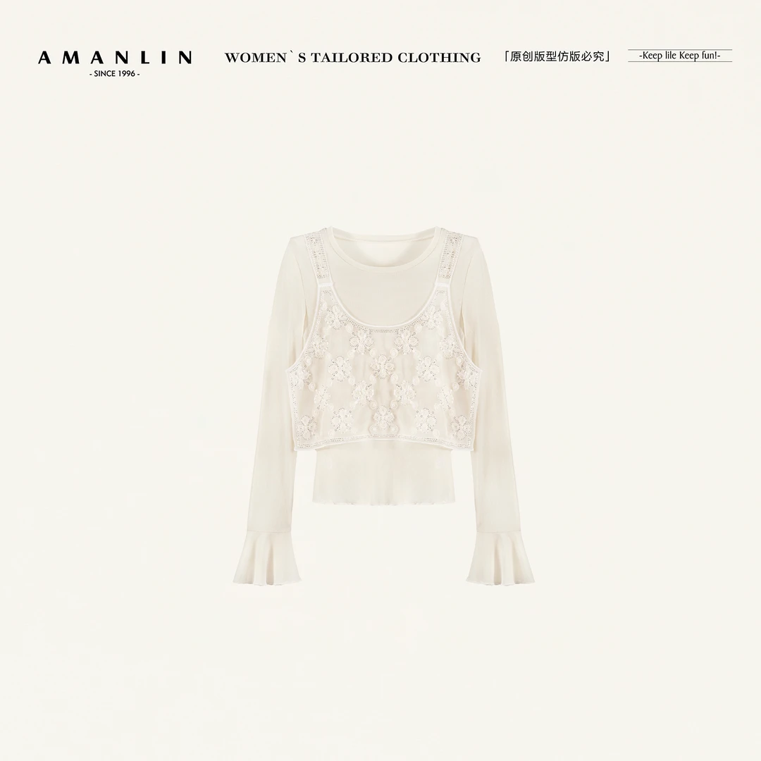 AMANLIN/阿谩琳欧若风春季新款雪纺衫女吊带百搭显瘦上衣TY596319