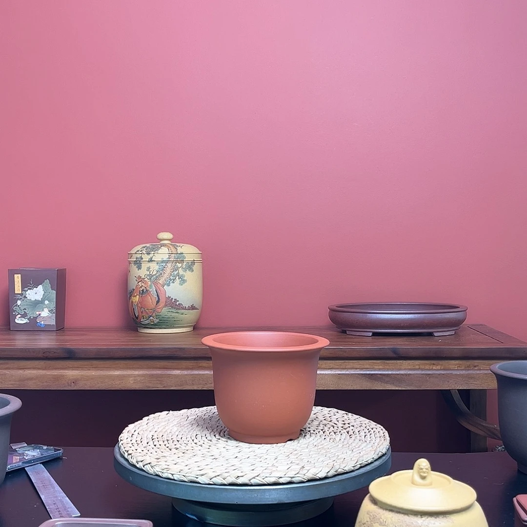 紫砂花盆余*红色金钟