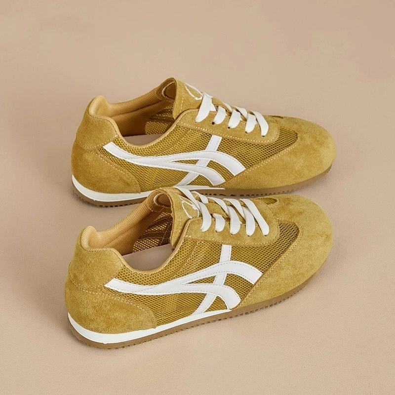 梦孜百丽德训鞋女2025年夏新款薄款网面小白鞋平底透气软底运动鞋