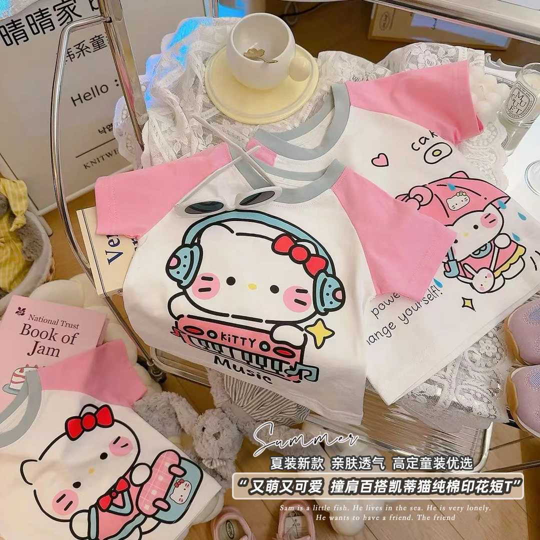 【可变色】卡通风夏季女百搭光变T恤半袖洋气亲肤舒适女宝蛋糕猫