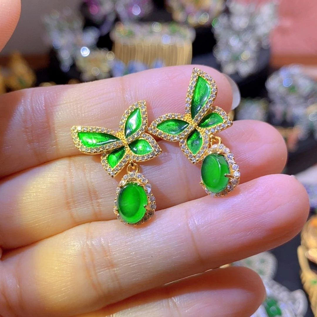 吊坠(不含链)银S925镶嵌翡翠