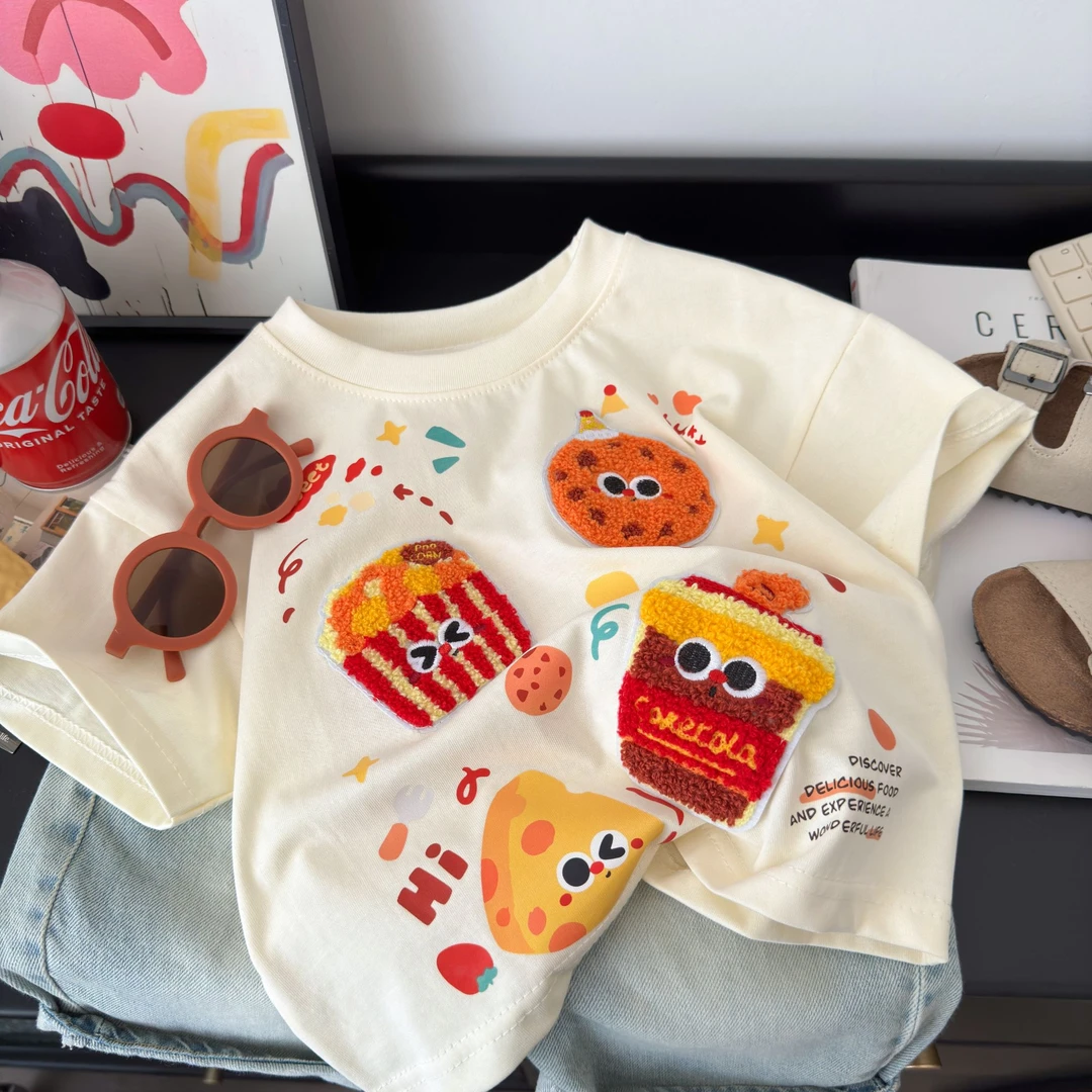 【饼干奶酪】儿童短袖T恤夏装2025新款宽松韩版短袖卡通T恤纯棉