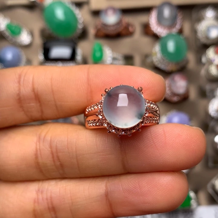 翡翠合金戒指翡翠高冰波飘花戒面