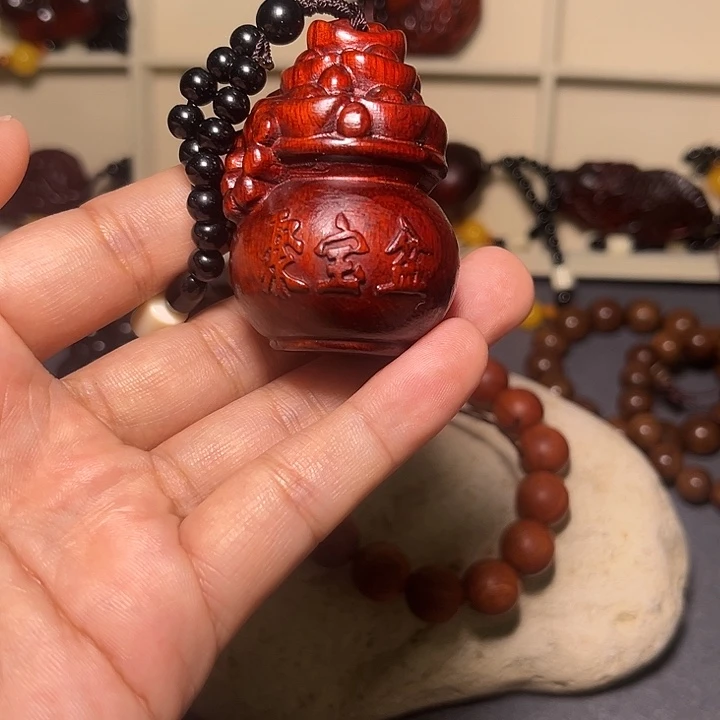 木紫檀红木雕刻聚宝盆把件