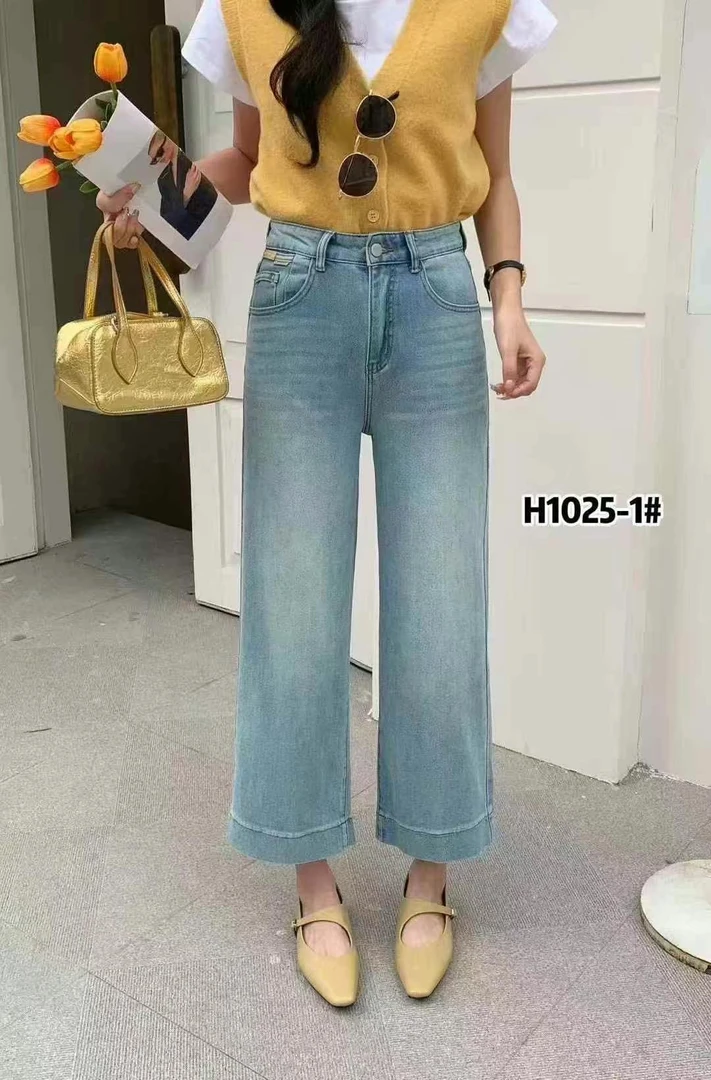 默认瑕疵，介意勿拍。春夏蓝色牛仔裤女九分奶奶裤2025新款