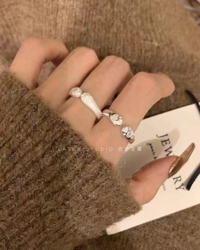足银戒指 足银990可爱猫爪戒指028纯银极简亮面气质轻奢时尚小众