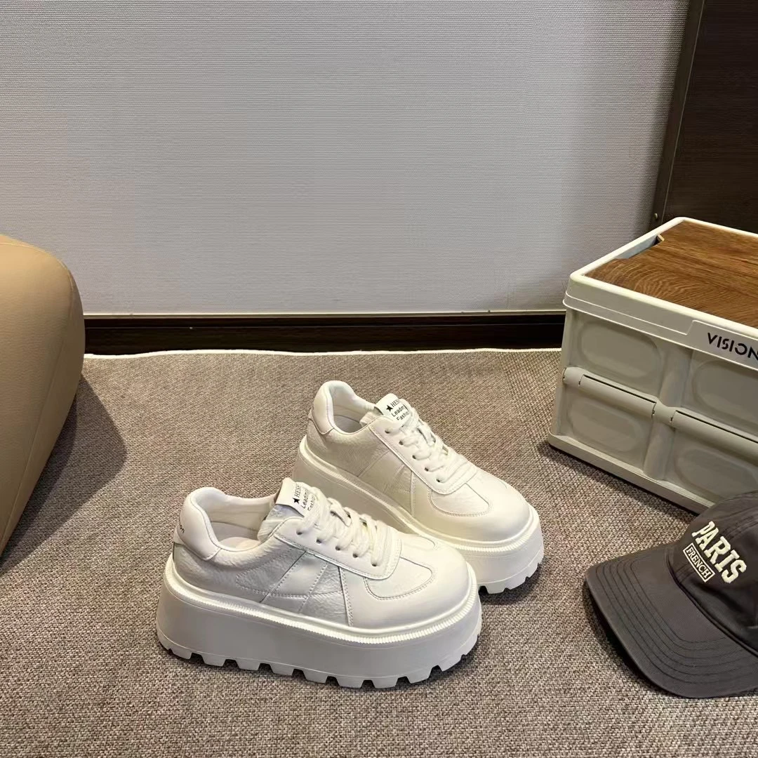 广州欧货【奶油泡芙】真皮6厘米增高百搭休闲洋气系带小白鞋休闲鞋