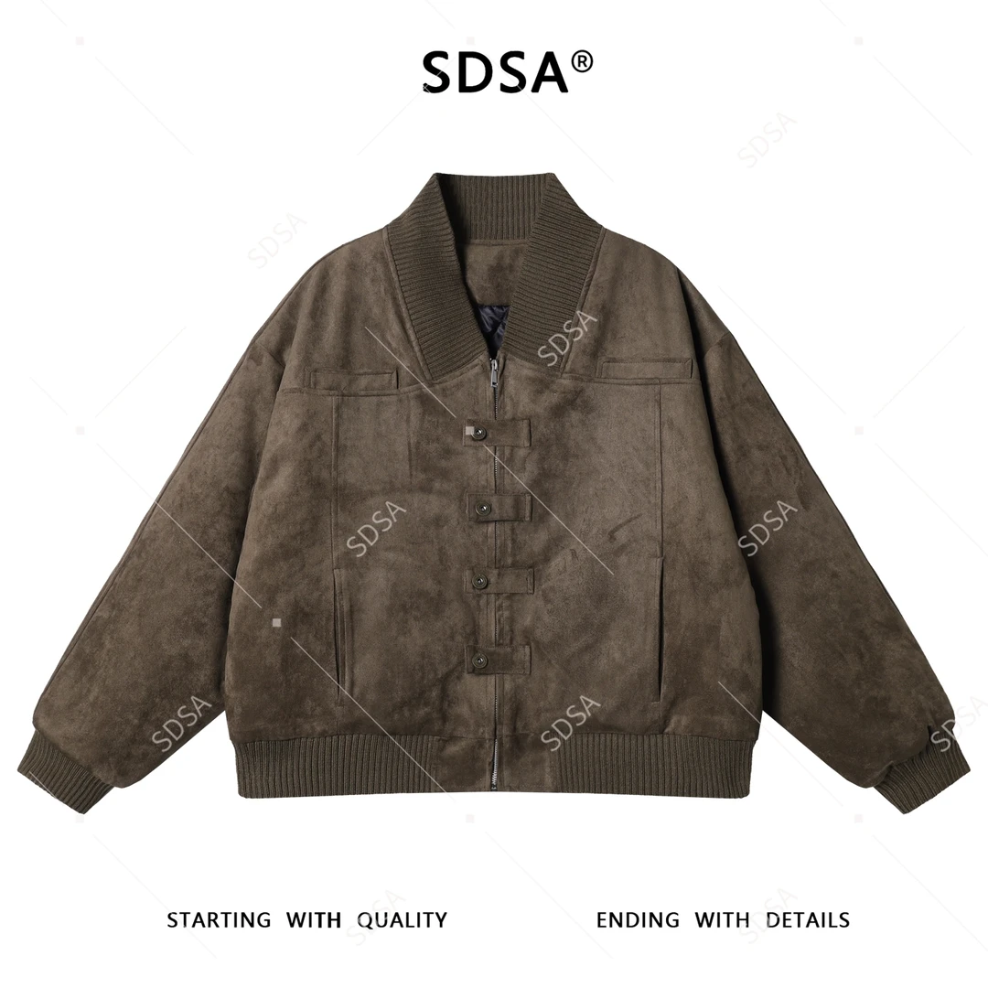 SDSA男士秋冬新款痞帅男装休闲绒面拼接拉链V领夹克外套百搭时尚