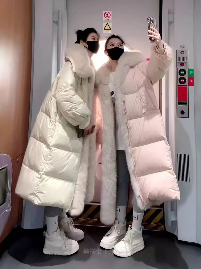 WANNING➕【大悦】新国标90白鸭绒长款可拆卸大毛领羽绒服女