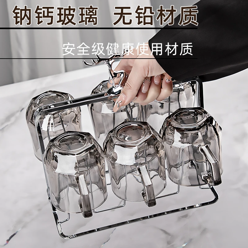 大容量玻璃杯家用高档泡茶杯带把手水杯套装轻奢喝水杯耐高温杯子