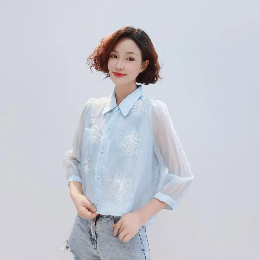 0093新款时尚甜美提花亮片小衫