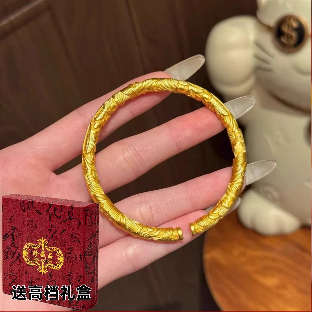 铜合金手镯 专柜同款-精雕开口富贵牡丹花手镯-轻奢百搭款礼盒装