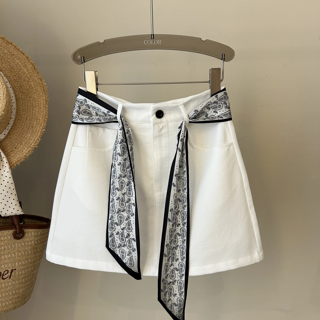 【香香严选】丝巾短裙女2025年夏季高腰显瘦百搭高级A字裙80553