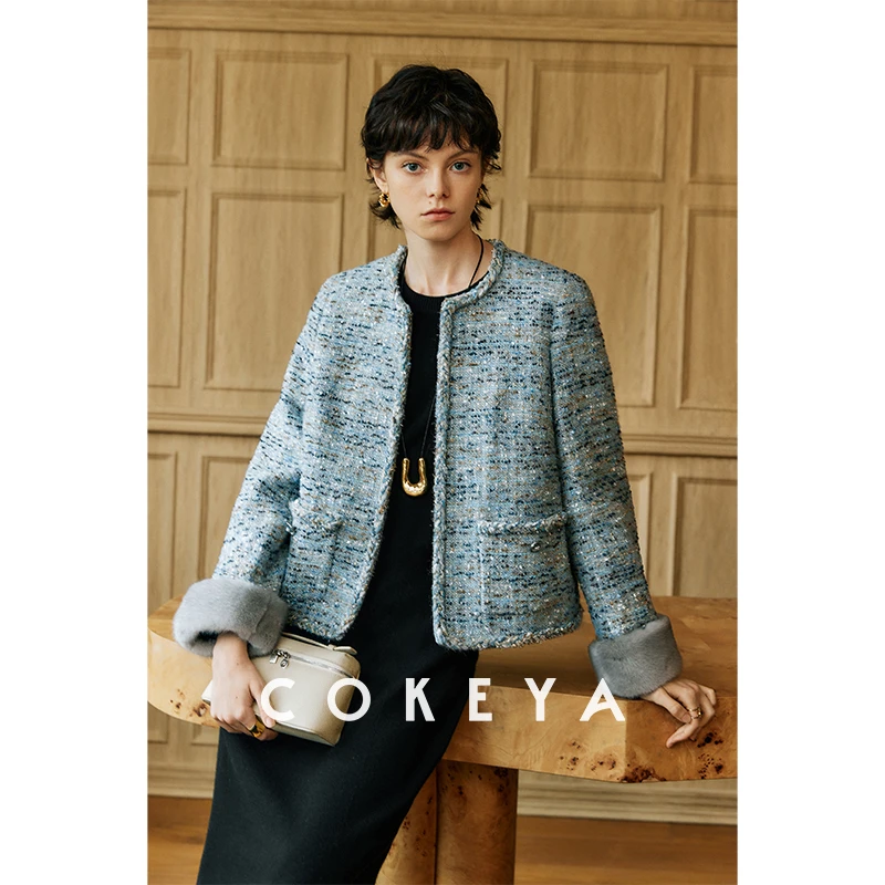 COKEYA/Lanificio Campore~意大利百年工坊羊毛粗呢水貂袖外套