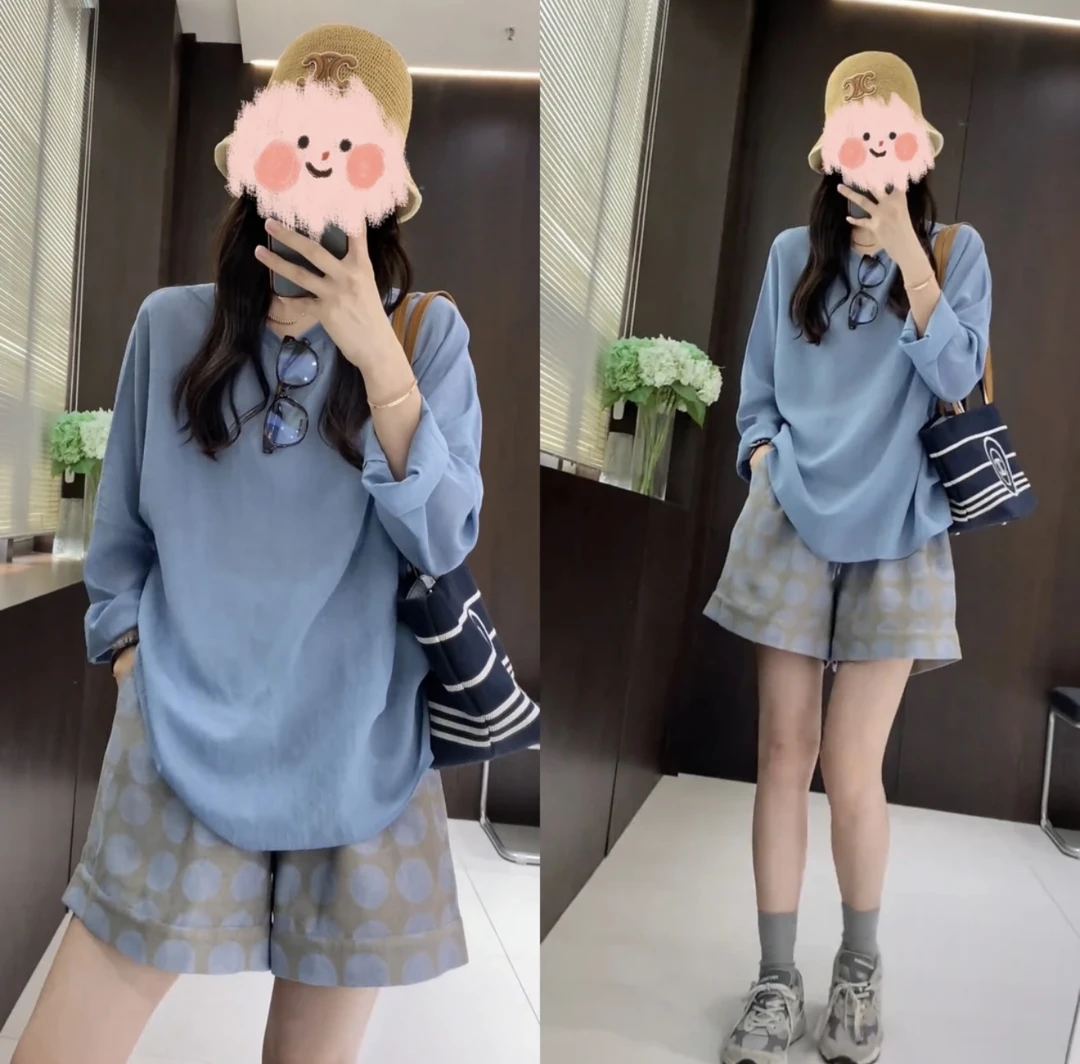 2025夏季气质松弛感套装洋气长袖防晒衫波西米亚风短裤两件套