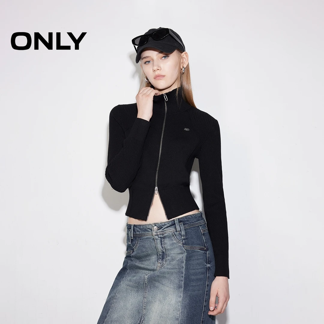 ONLY2025春季新款百搭保暖小高领显瘦短款开衫针织衫女|12513A017