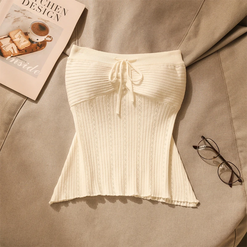 韩系蝴蝶结抹胸针织吊带背心女夏季新款弹力辣妹内搭修身美背上衣