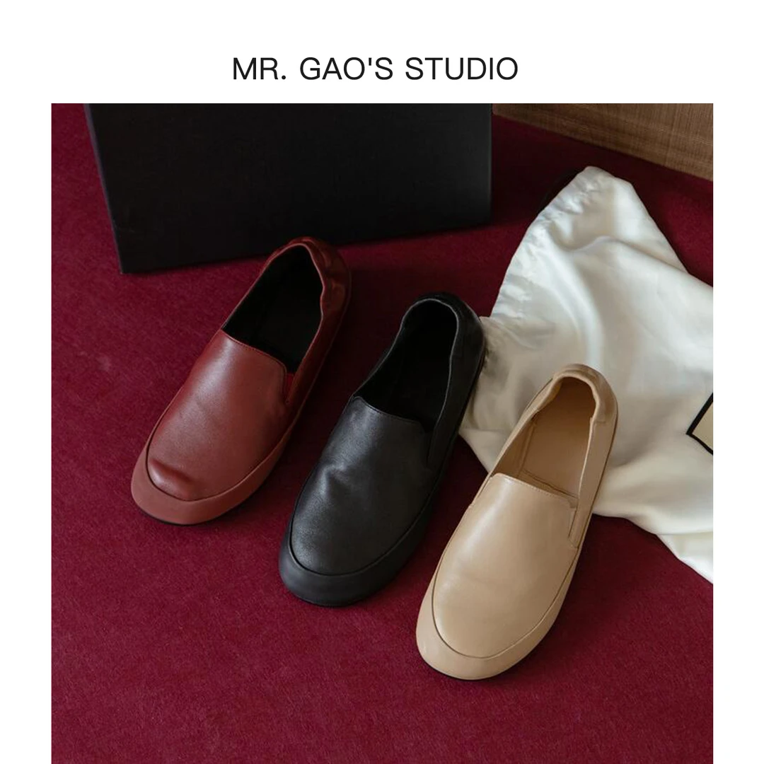 老钱风平底一脚蹬软底复古单鞋时尚百搭乐福鞋纯色英伦风真皮女鞋