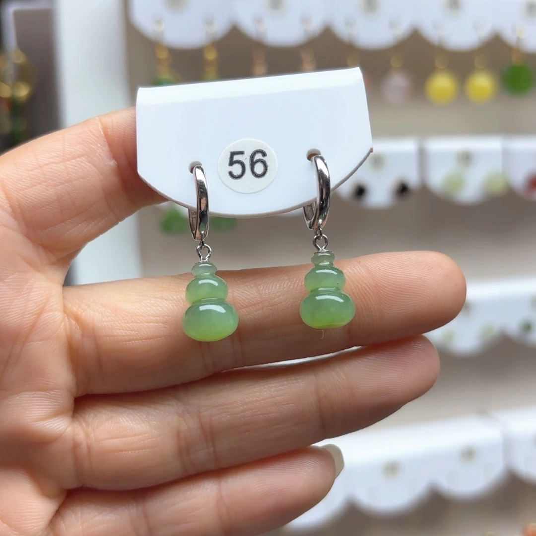 和田玉耳饰银S925镶嵌