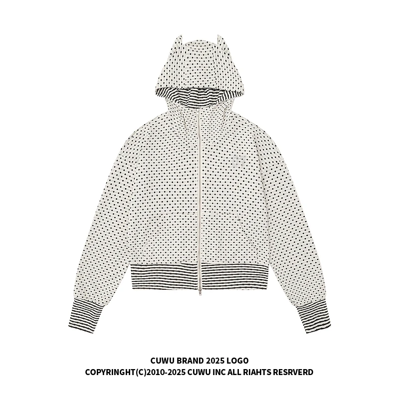 cuwu波点小恶魔角连帽卫衣女秋季辣妹休闲显瘦短款慵懒风开衫外套