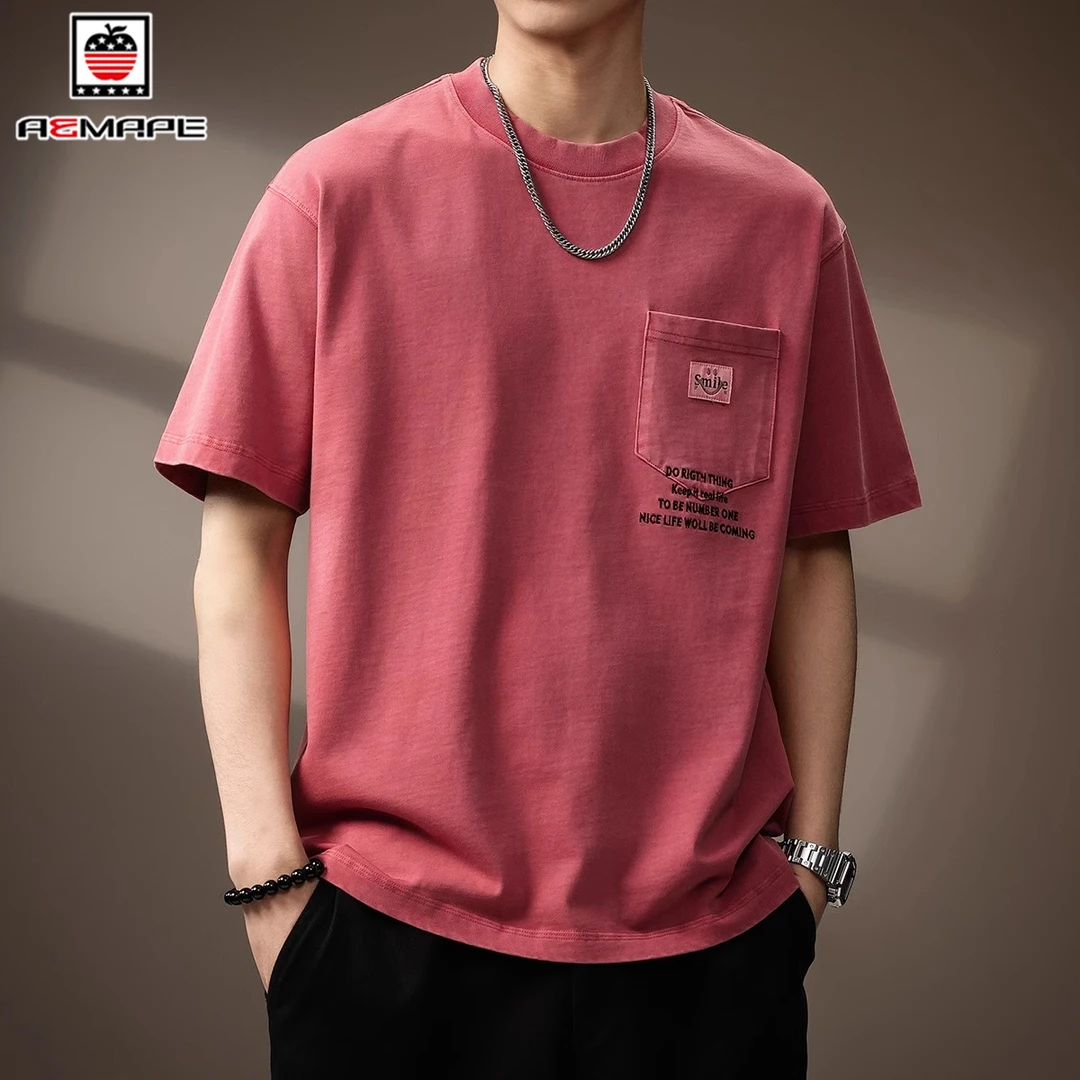 AEMAPE美式短袖T恤男夏季新款圆领纯棉重磅复古体恤宽松上衣男款