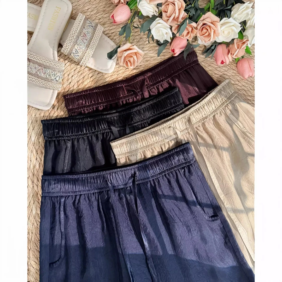 CXJ2025新款长裤弯刀直筒裤松紧腰抽绳显瘦百搭女裤 8804