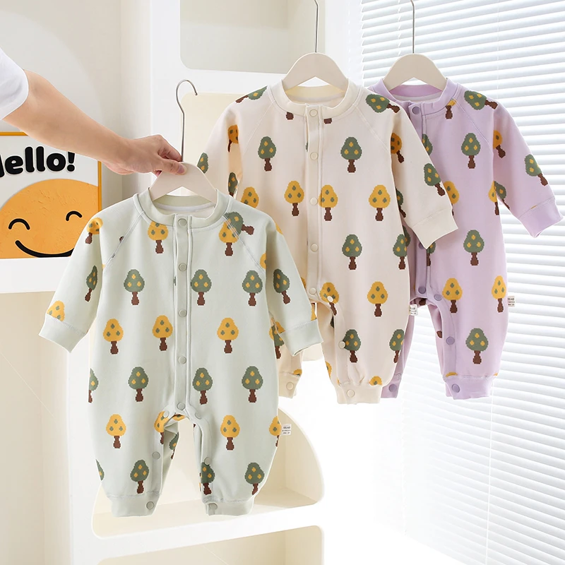 樱桃小树针织对开加绒婴幼儿连身衣宝宝爬服哈衣春秋季通用