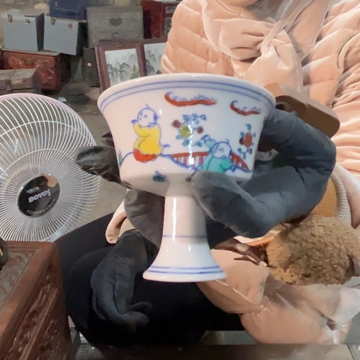 摆件陶景德镇高温瓷童子杯