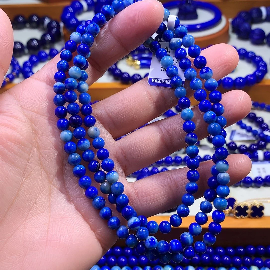青金石未镶嵌手串5.4m稀有收藏级妖王色系玉化料108佛珠2767