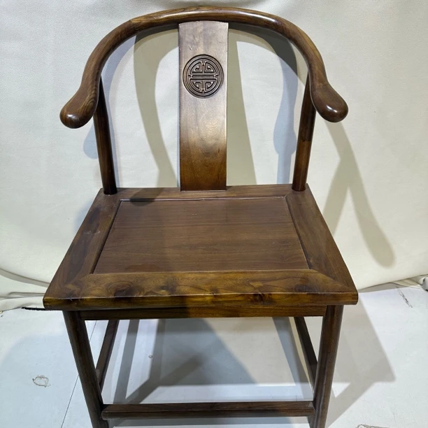 新中式茶桌月牙椅小椅子实木牛角椅榆木靠背椅客椅餐椅圈椅