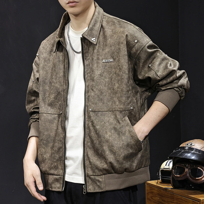 MR.MUDI/穆迪先生秋季新款夹克男士外套美式休闲高端春秋款翻领