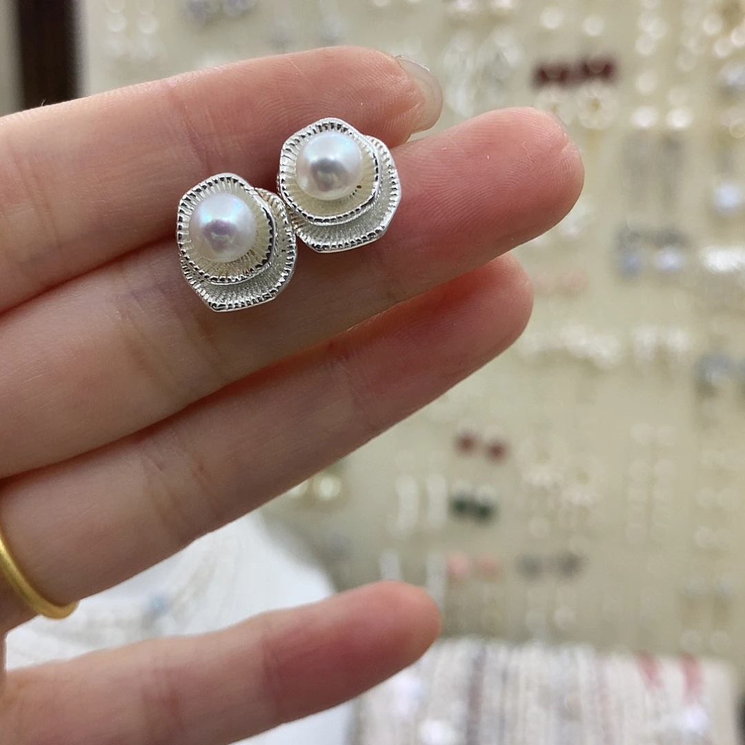 淡水珍珠耳饰银S925镶嵌