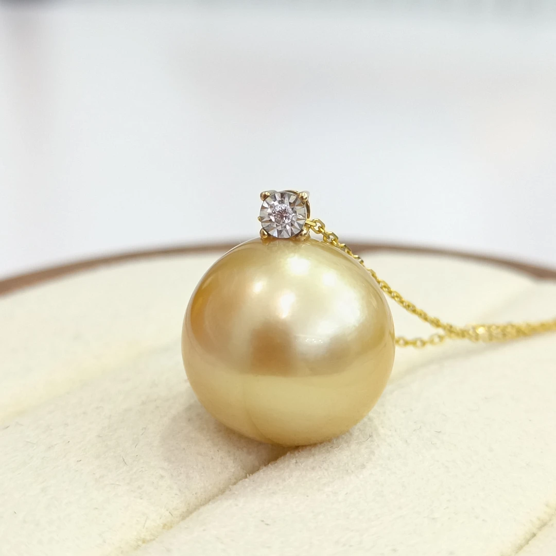 【瑞米珍珠】金珠戴妃款18k吊坠14-15mm