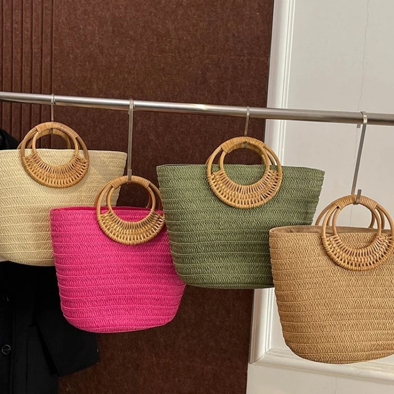 【百搭实用】新款2025大容量手提海边度假时尚编织通勤沙滩草编包