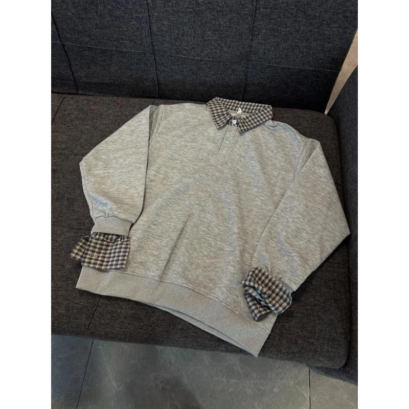 Z52 春秋新款假两件格子领上衣