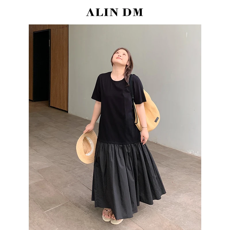 ALINDM【黑色茉莉花】大码微胖mm气质显瘦黑色连衣裙-XG7429
