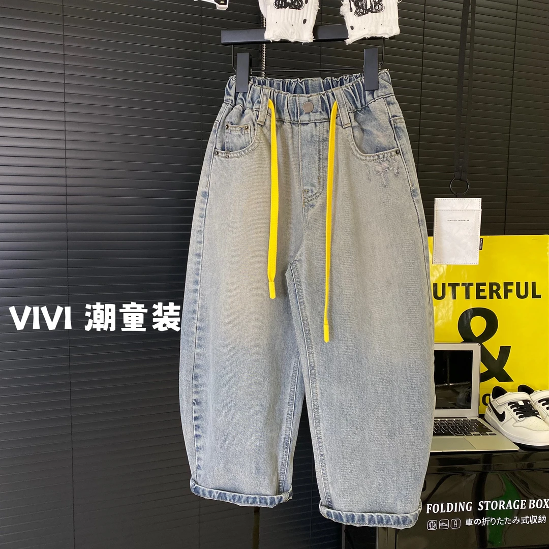 VIVI童装 2025春款潮流中大童百搭时尚水洗蓝色牛仔长裤秋季