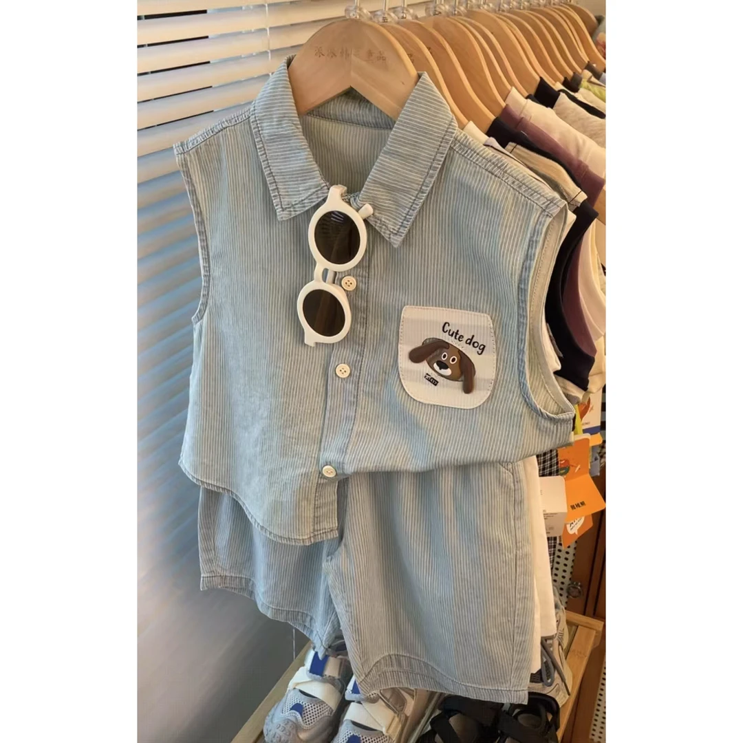 男童牛仔套装夏季2025新款薄款儿童衬衫短裤休闲两件套