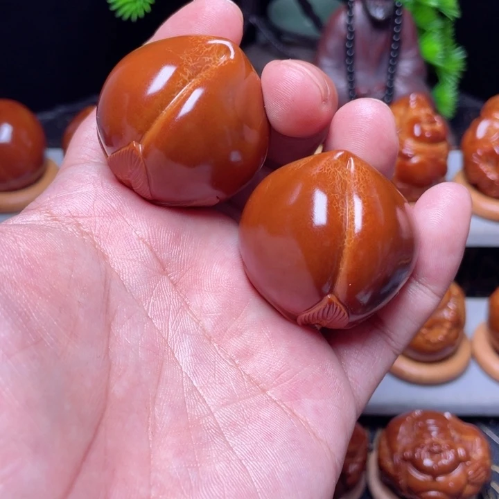 把件橄榄核寿桃手球3.5