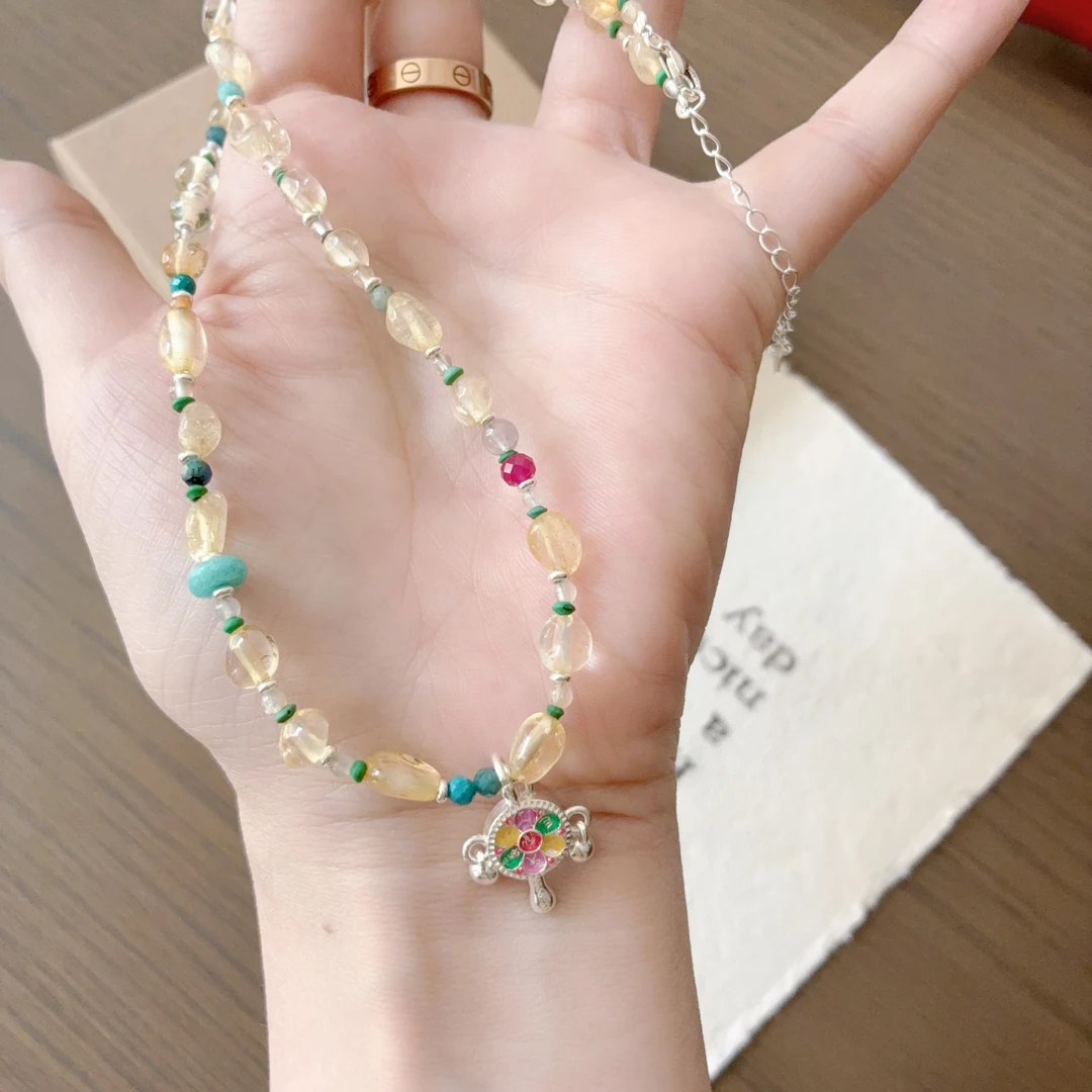 吊坠足银 子沫原创 彩色拨浪鼓随行珠子项链锁骨链可调节甜美小众