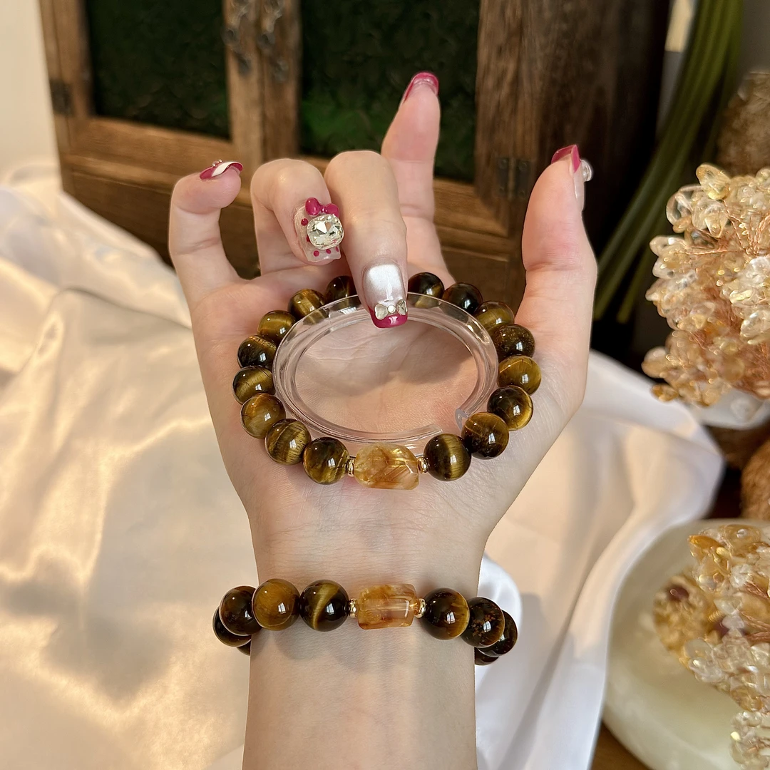 【钱途无限】10mm虎眼石+黄塔晶随形石 手串原创设计天然水晶