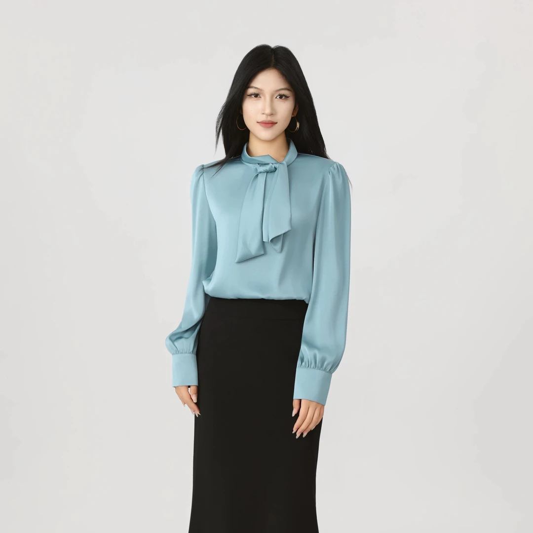 GIRDEAR/哥弟 女装新款职场通勤百搭色丁文艺套头衬衣130120
