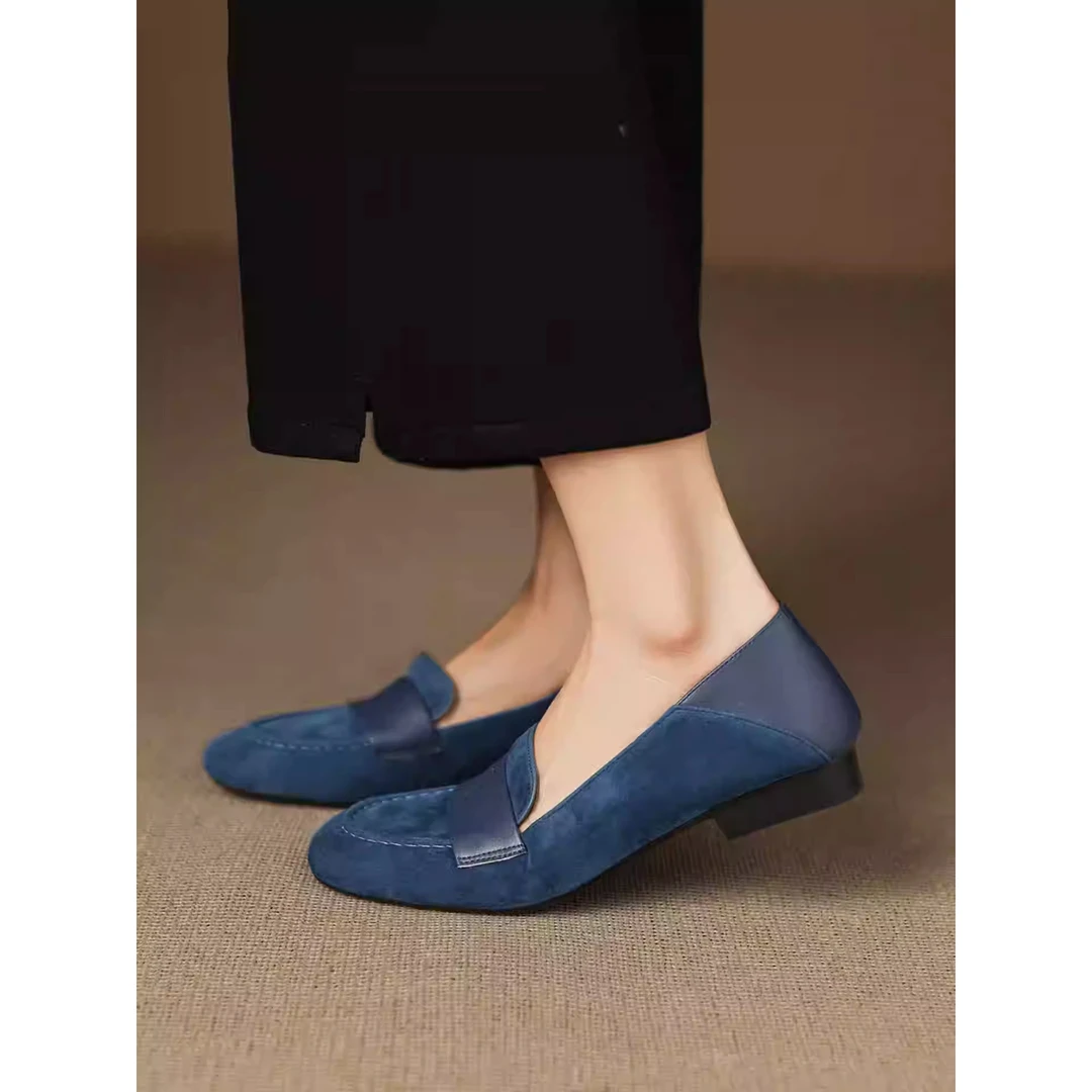 复古百搭反绒面乐福鞋女款春秋单鞋皮鞋平底鞋豆豆鞋一脚蹬软底