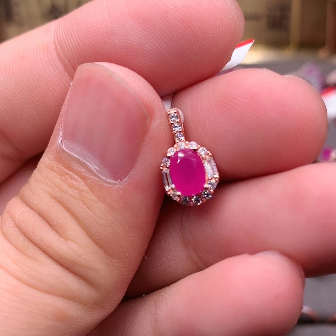 红宝石颈饰银S925镶嵌