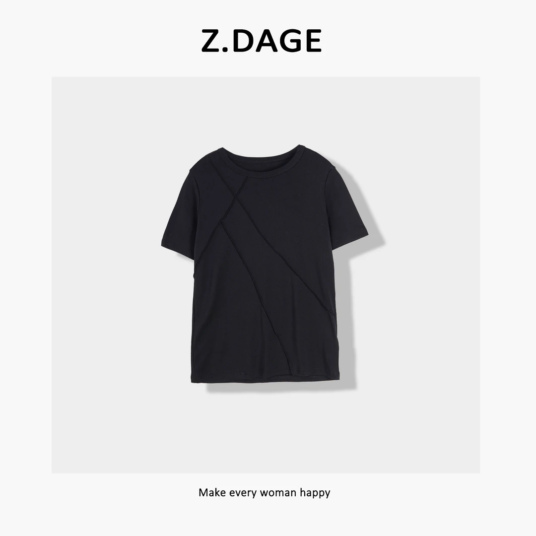 z.dage-‘自由新风’极简早春款小众解构线条感百搭短袖T恤-SF25198